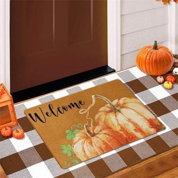 Doormat Combo Set Pumpkin 17'' x 29'' Coir Mat and 23.6'' x 51.2'' Plaid Rug - Picture 7 of 7